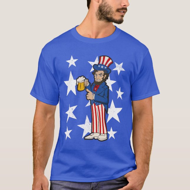 T-shirt Abraham Lincoln Boire Une Bière Drôle 4 juillet (Devant)