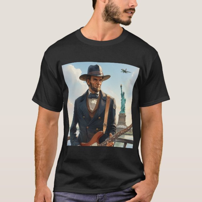 T-shirt Abraham Lincoln Jouer à basse électrique Stat Libe (Devant)