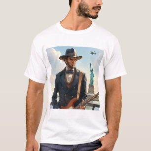 T-shirt Abraham Lincoln Jouer à basse électrique Stat Libe