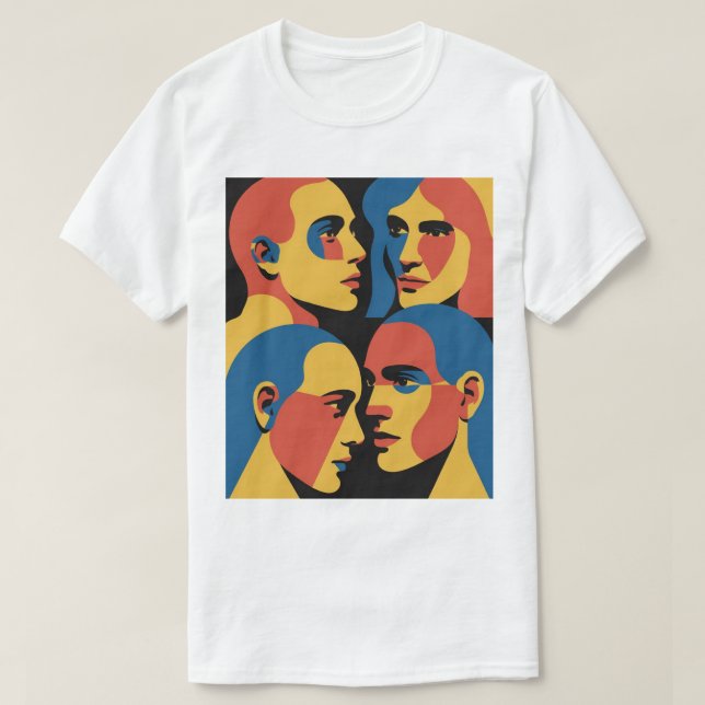 T-shirt Abstract Faces Grid Art Print, Human Faces (Design devant)