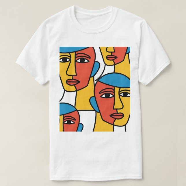T-shirt Abstract Faces Print, Vibrant Geometric Art (Design devant)
