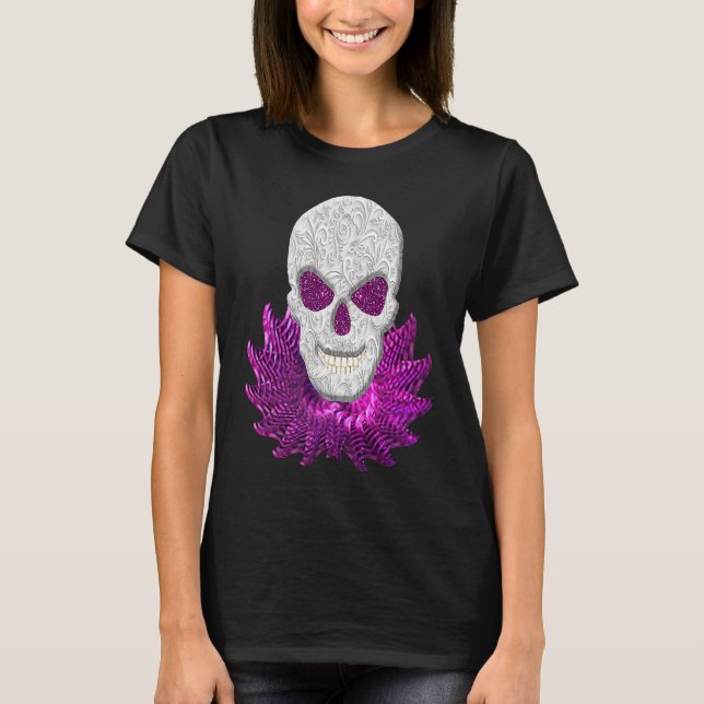 T-shirt Abstract Fantasy Lacy Skull Goth Pink Eyes (Devant)