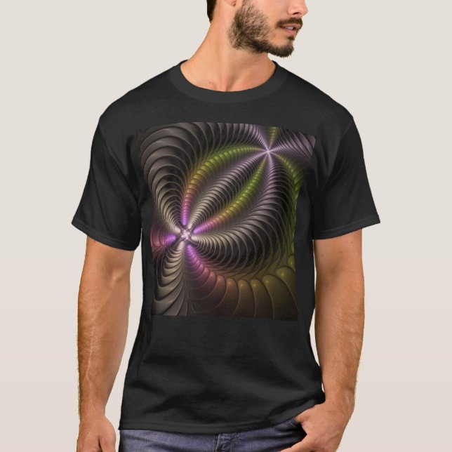 T-shirt Abstrait brillant Trippy coloré 3D Fractal Art (Devant)