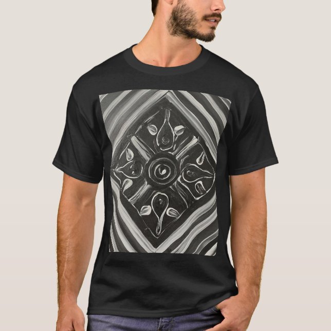 T-shirt Abstrait d'art mural noir et blanc (Devant)