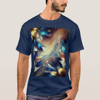 T-shirt Abstrait Feuilles bleu et cuivre