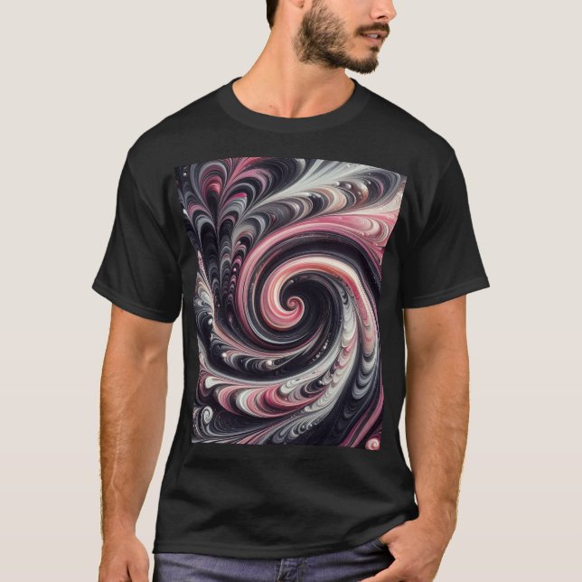 T-shirt Abstrait moderne de tournage rose, noir et blanc (Devant)
