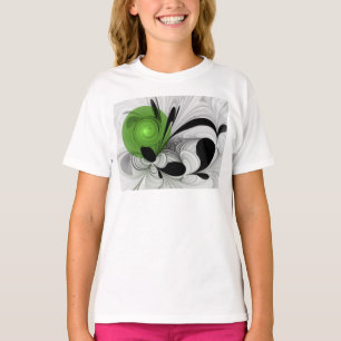 T-shirt Abstrait noir et blanc avec art fractal vert