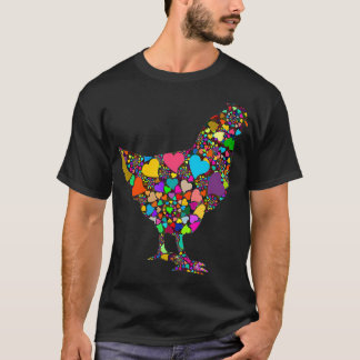 T-shirt Abstrait Poulet Art Coeurs fractales Hen Chemise