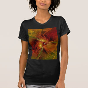 T-shirt Abstrait Rouge Orange Brown Vert Fractal Art Flowe