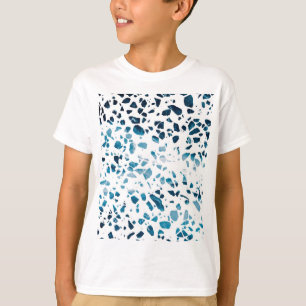 T-shirt Abstrait Terrazzo Mosaic Marine et Motif bleu clai