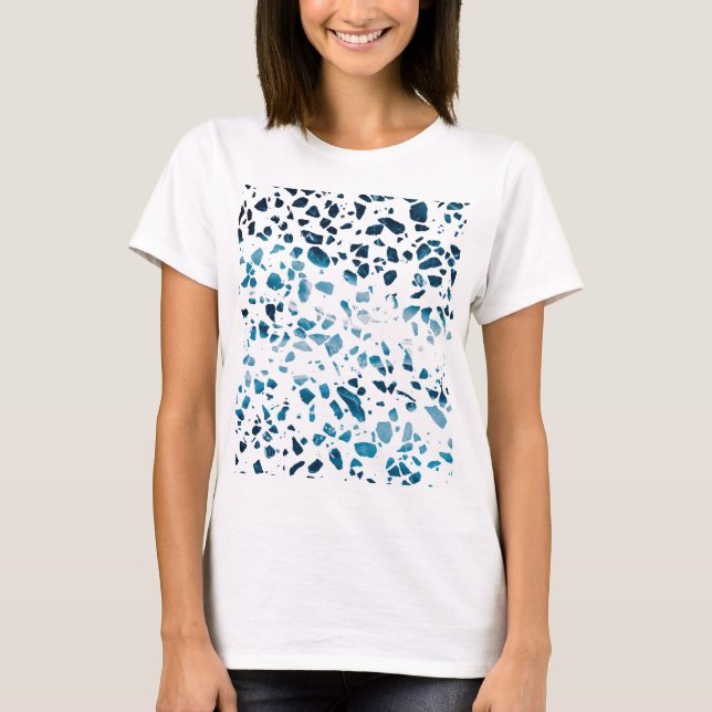 T-shirt Abstrait Terrazzo Mosaic Marine et Motif bleu clai (Devant)