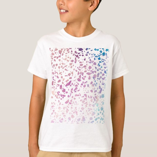 T-shirt Abstrait Terrazzo Mosaic rose et Motif bleu (Devant)