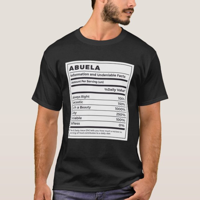 T-shirt Abuela Nutritional Facts Spanish Grandmother (Devant)