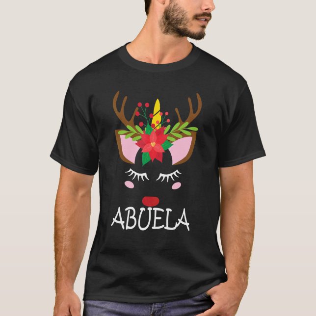 T-shirt Abuela Unicorn Visage Reindeer Fleur de Noël (Devant)