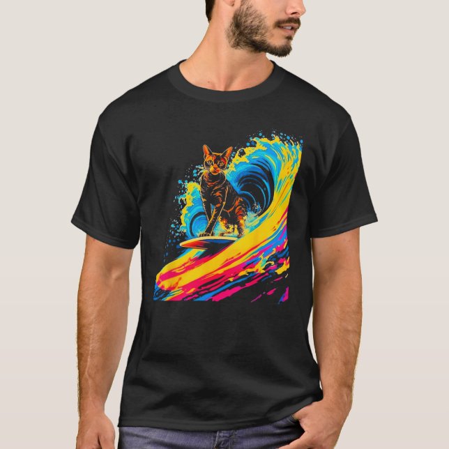 T-shirt Abyssinian Cat Surfing (Devant)