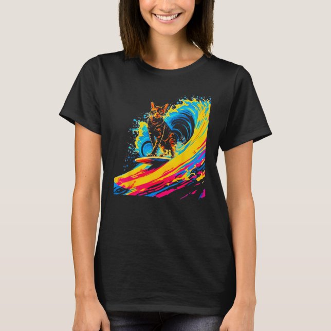 T-shirt Abyssinian Cat Surfing (Devant)