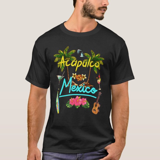 T-shirt Acapulco Mexico Beach Summer Palm Surf Sun Set Pal (Devant)