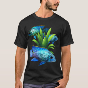 T-shirt Acara Cichlidés Bleu Électrique Poisson d'Eau Douc