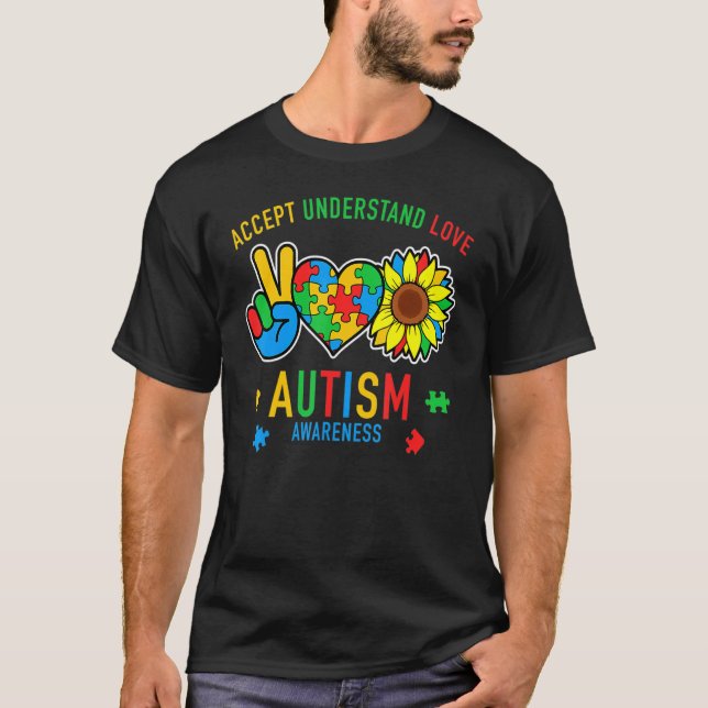T-shirt Accept Understand Love Sunflower Everybody Autism  (Devant)