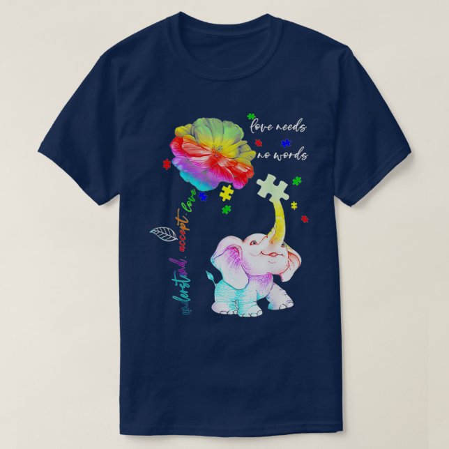 T-shirt Accepter Comprendre Elephant Daisy Puzzle Autism A (Design devant)