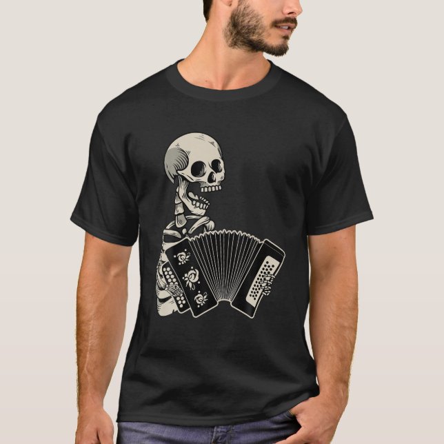 T-shirt Accordéon Lecteur Rétro Skull Skeleton Accordionis (Devant)