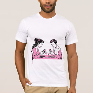 T-shirt Accro à mon téléphone Drôle de dîner de couple Pop