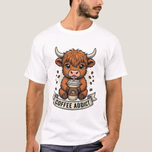 T-shirt Accro au café Vache des Highlands Mignonne Gravure