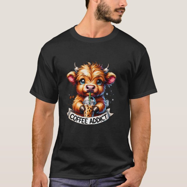 T-shirt accro du café de la vache des hautes terres (Devant)