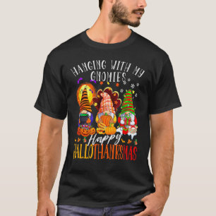 T-shirt Accroché Avec Mes Gnomes Joyeux Hallothanksmas Gno