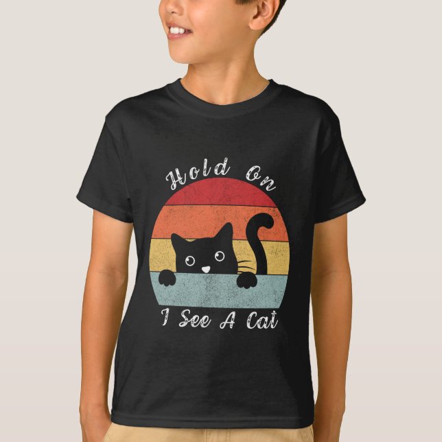 T-shirt Accrochez-vous Je vois un chat, un chat jouant et  (Devant)