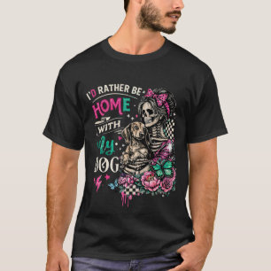 T-shirt Accueil avec mon chien squelette gothique teckel