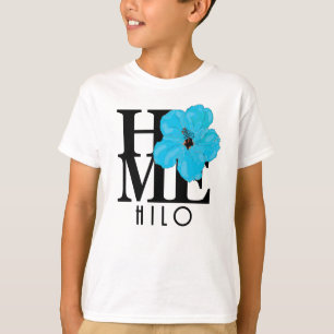 T-shirt ACCUEIL Hilo Hawaii Hibiscus bleu