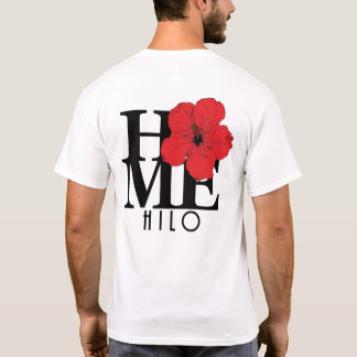 T-shirt ACCUEIL Hilo Hawaii Red Hibiscus (en arrière-plan)