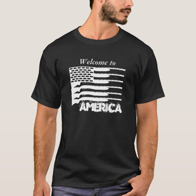 T-shirt Accueil vers l'AMÉRIQUE - drapeau d'arme à feu (Devant)