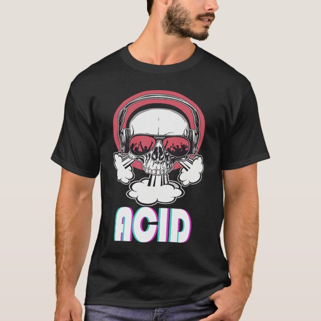 T-shirt Acid Disco Music Techno Trance Skull (Devant)