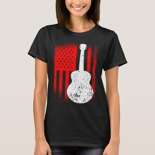 T-shirt Acoustic Guitar American Flag Guitarist (Devant)