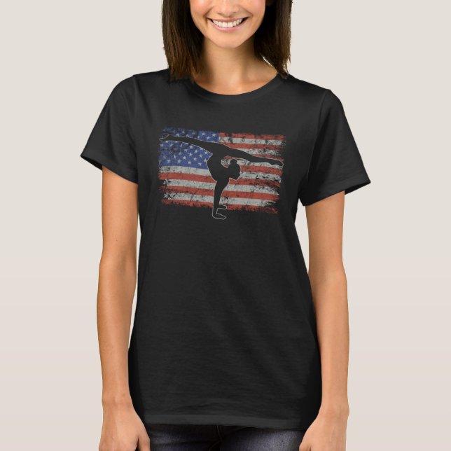 T-shirt Acrobatics Retro USA Flag Gymnastics 4th of July A (Devant)
