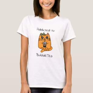 T-shirt Addicité au thé à bulles   Chat mignon