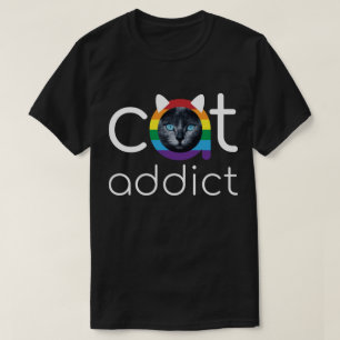 T-shirt Addict chat blanc arc-en-ciel bleu yeux