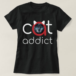 T-shirt Addictionnaire de chat blanc rouge bleu yeux desig
