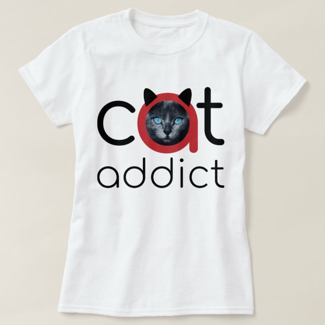 T-shirt Addictionnaire de chat noir rouge bleu yeux design (Design devant)