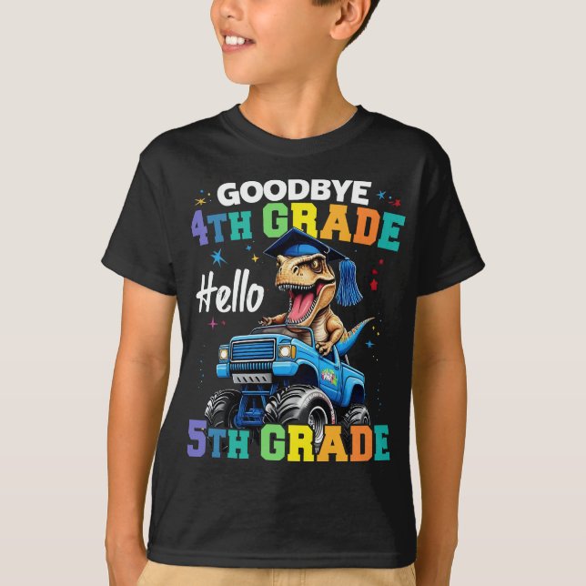 T-shirt Adieu 4e grade T Rex Monster Truck Graduation (Devant)