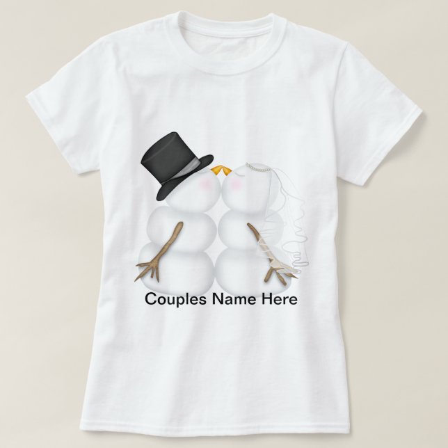 T-shirt Adorable Baiser Snowman Couple (Design devant)