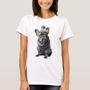 T-shirt Adorable Bouledogue Français en Tricot d'Hiver