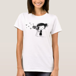 T-shirt Adorable Camera Girl with Hearts Funny Photographe