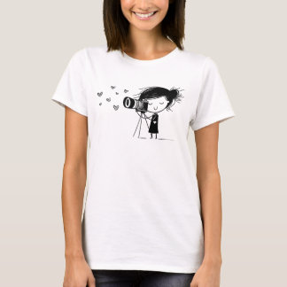 T-shirt Adorable Camera Girl with Hearts Funny Photographe