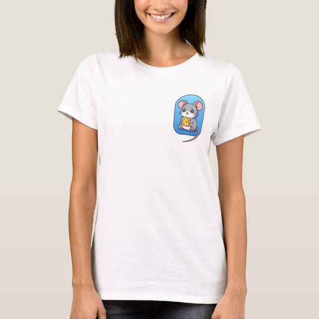 T-shirt Adorable Cartoon Mouse Holding Yellow Cheese Block (Devant)