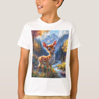 T-shirt Adorable Cerf de Bébé dans une forêt enchantée