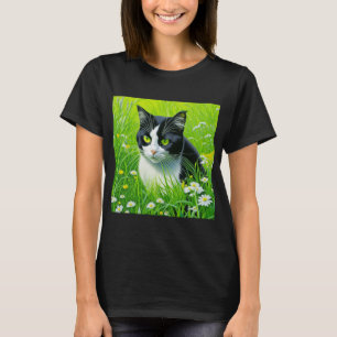 T-shirt Adorable Chat assis dans un champ de marguerites