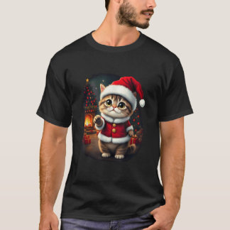 T-shirt Adorable Chat de Noël Santa Claus Beau Kit de Noël